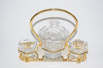 Lot 224 - Baccarat 3 Piece Condiment Set with Gilt Metal Stand