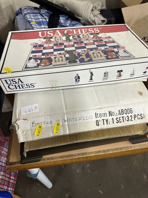Lot 645A - Waterloo chess set, golf chess, chess figures etc