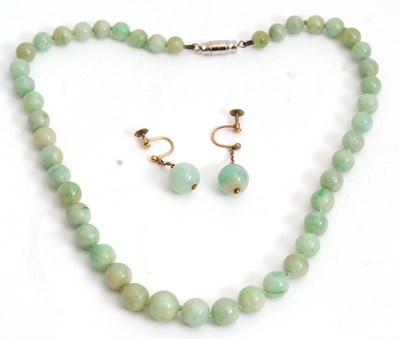 Lot 216 - A pair of jade earrings and a bead necklace:...