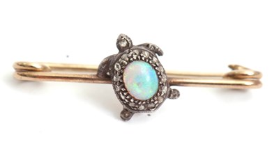 Lot 107 - An opal and diamond turtle brooch, with oval...