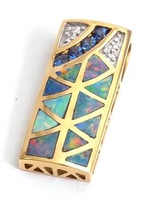 Lot 116 - An 18ct opal, sapphire and diamond pendant,...