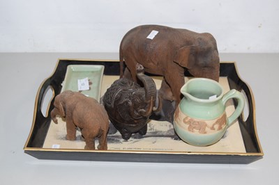 Lot 12 - An elephant tray with various model elephants...