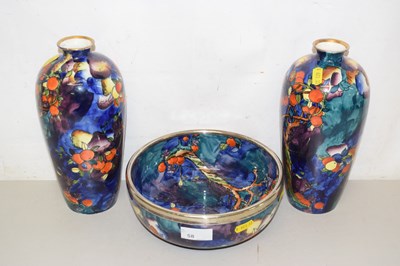 Lot 58 - A Corona ware bowl and matching pair of vases (3)