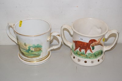 Lot 63 - Two 19th Century double handled frog mugs, one...
