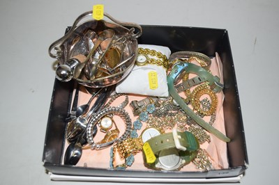 Lot 139 - Box of various costume jewellery, sugar tongs etc