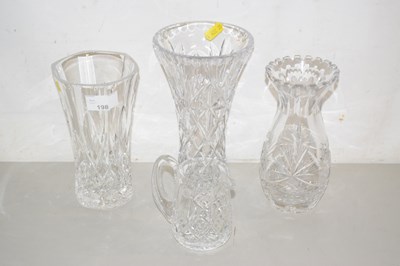 Lot 198 - A group of three crystal glass vases and a...