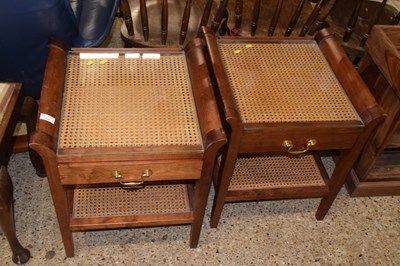 Lot 358 - A pair of glass topped and cane work bedside...