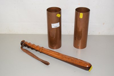 Lot 524 - A truncheon and a pair of copper vases