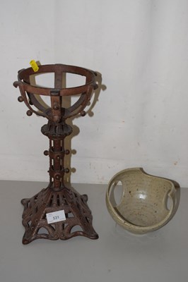 Lot 531 - Cast iron oil lamp stand together with an...
