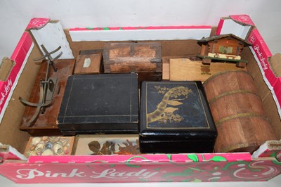 Lot 558 - A box of various trinket boxes, scales etc