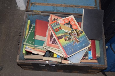 Lot 696 - Wooden travelling trunk containing various books