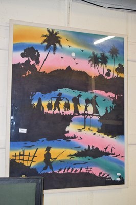 Lot 663 - Modern Far Eastern abstract picture of figures...