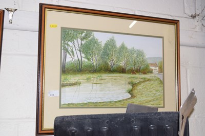 Lot 824 - Rob Cobbold, study of a farm pond, watercolour