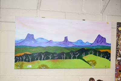 Lot 836 - Modern oil on canvas study of a mountain range...