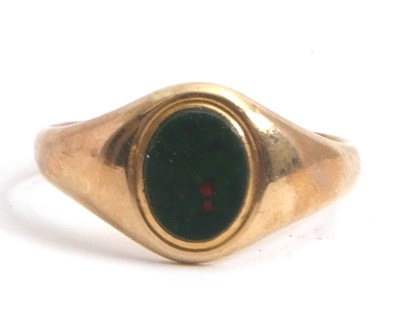 Lot 77A - A 9ct bloodstone ring, with oval inset...