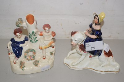 Lot 71 - Staffordshire figural spill vase together with...