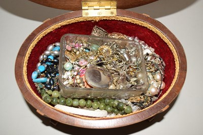 Lot 131 - An oval inlaid box containing assorted costume...