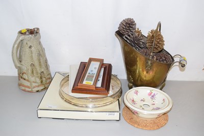 Lot 208 - A brass bucket of pine cones, a soap dish,...