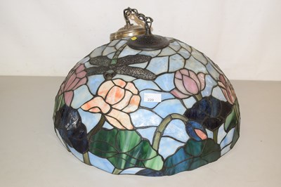 Lot 220 - A large reproduction Tiffany dragonfly ceiling...