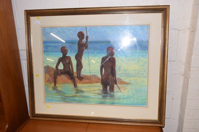 Lot 278 - J Sanders a study of three tribal figures at...