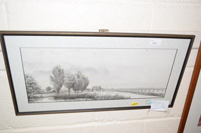 Lot 301 - 20th Century monochrome study of a water mill,...