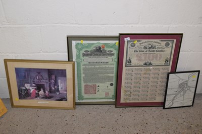 Lot 308 - Two framed share certificates The State of...
