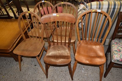 Lot 317 - A group of five various elm seat stick back...