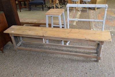Lot 369 - A long pine bench with two plank top