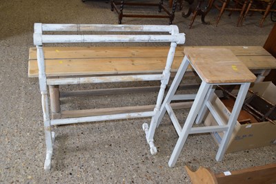 Lot 370 - A towel horse and a kitchen stool with painted...