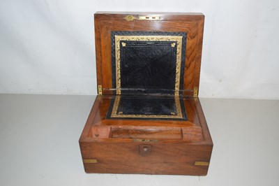 Lot 26 - Victorian brass bound writing box with tooled...