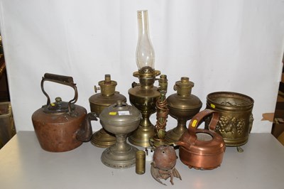 Lot 505 - Mixed Lot: Copper kettles, oil lamp bases,...