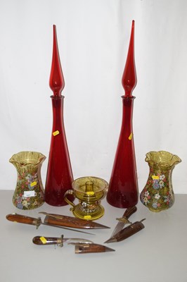 Lot 507 - A pair of large ruby glass  covered jars...