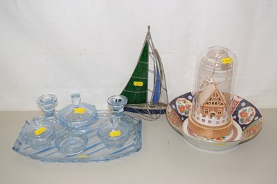 Lot 541 - Blue glass dressing table set, a model boat...