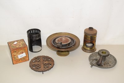 Lot 547 - Mixed Lot: Chamber sticks, pedestal brass bowl...