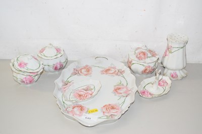 Lot 649 - A rose porcelain dressing table set