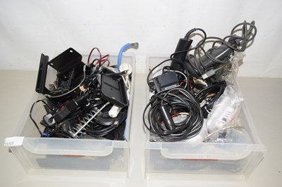 Lot 660 - Two boxes of various leads, light fittings etc