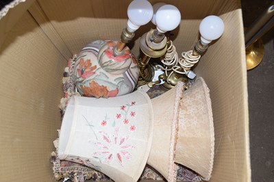 Lot 705 - Box of assorted table lamps and shades