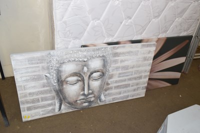 Lot 748 - A modern textured screen print of a Buddha's...