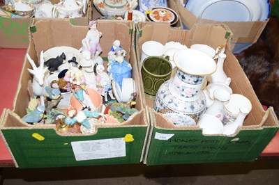 Lot 755 - Two boxes of various figurines, table wares etc