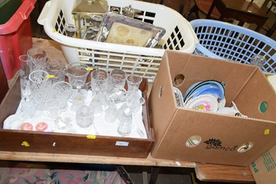 Lot 757 - Two boxes of various glass wares, decorated...