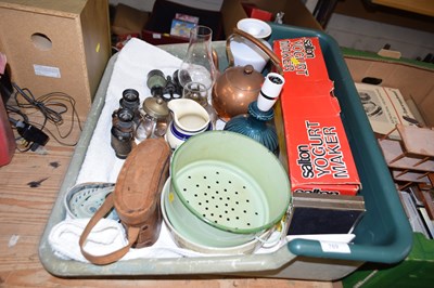 Lot 769 - Box of various mixed items table lamp, yoghurt...