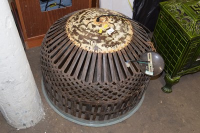 Lot 798 - A large iron cage formed ceiling light fitting