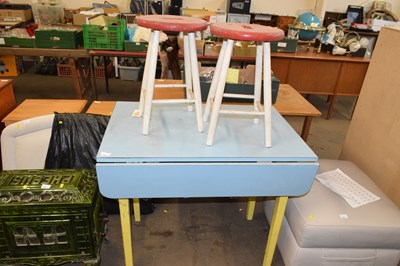 Lot 801 - Blue melamine topped retro kitchen table and...
