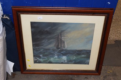 Lot 852 - Contemporary school ship on rough seas, pastel,...
