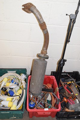 Lot 859 - Box of assorted tools, exhaust etc