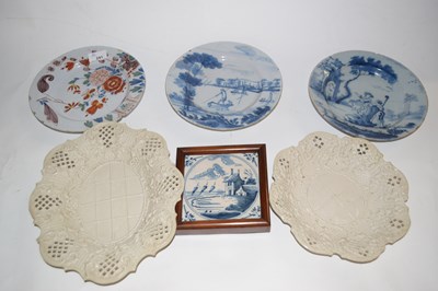 Lot 241 - Three 18th Century English Delft plates, two...