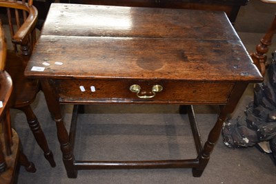 Lot 392 - An 18th Century oak single drawer side table...