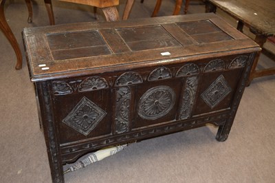 Lot 466 - An 18th Century and later carved oak coffer...
