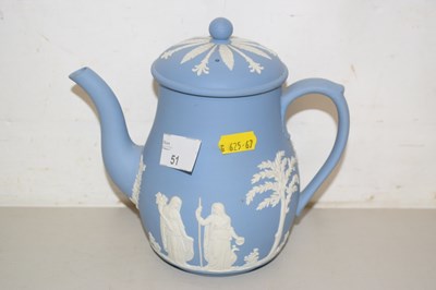 Lot 51 - A Wedgwood blue Jasper ware teapot