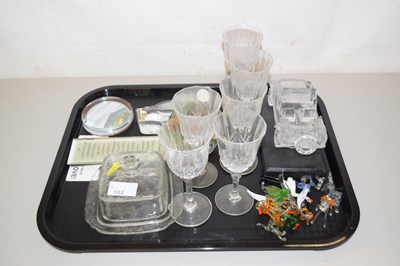Lot 102 - Tray of assorted glass wares, miniature...
